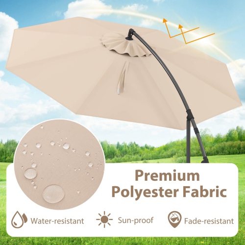 Costway 10' Hanging Umbrella Patio Sun Shade Offset Garden Market W/ T Cross Base