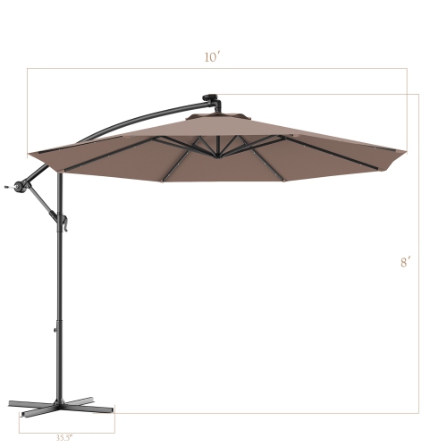 Costway 10' Hanging Solar LED Umbrella Patio Sun Shade Offset Market W/ Base