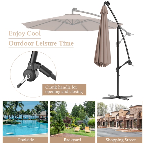 Costway 10' Hanging Solar LED Umbrella Patio Sun Shade Offset Market W/ Base