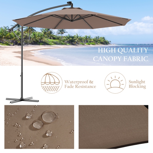Costway 10' Hanging Solar LED Umbrella Patio Sun Shade Offset Market W/ Base
