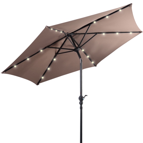 Costway 9FT Patio Solar Umbrella LED Patio Market Steel Tilt W/ Crank Outdoor