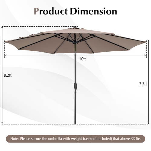 Costway 10 FT Patio Umbrella Patio Market Steel Tilt W/ Crank Outdoor Yard Garden