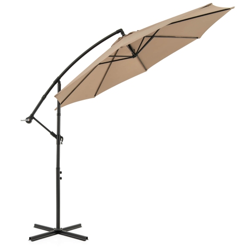 Costway 10' Hanging Umbrella Patio Sun Shade Offset Garden Market W/ T Cross Base