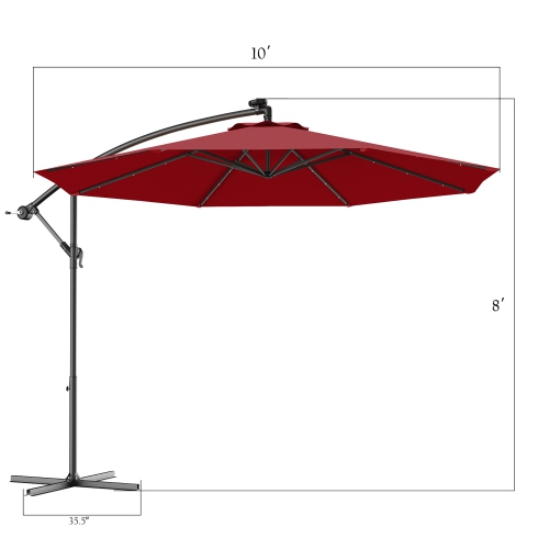 Costway 10' Hanging Solar LED Umbrella Patio Sun Shade Offset Market W/ Base
