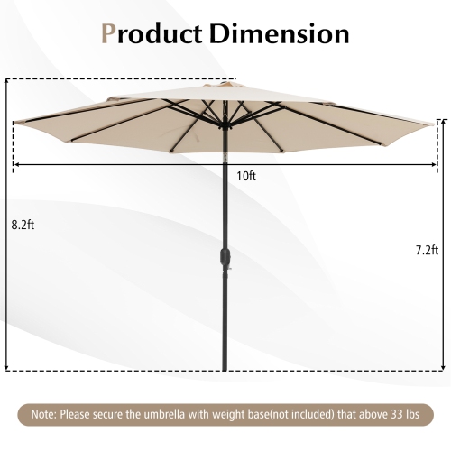 Costway 10 FT Patio Umbrella Patio Market Steel Tilt W/ Crank Outdoor Yard Garden