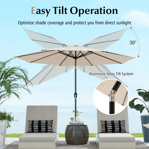 Costway 10 FT Patio Umbrella Patio Market Steel Tilt W/ Crank Outdoor Yard Garden