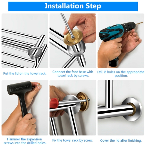 Costway Wall Mounted Towel Rack Rail Holder Storage Shelf Stainless Steel Bathroom