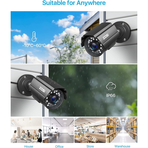 ZOSI Add-on Wired 1080P 2MP 4-in-1 CCTV Outdoor Security Camera Bullet Camera for CVBS/AHD/TVI/CVI DVR Surveillance System, IP66, 80ft Night Vision -