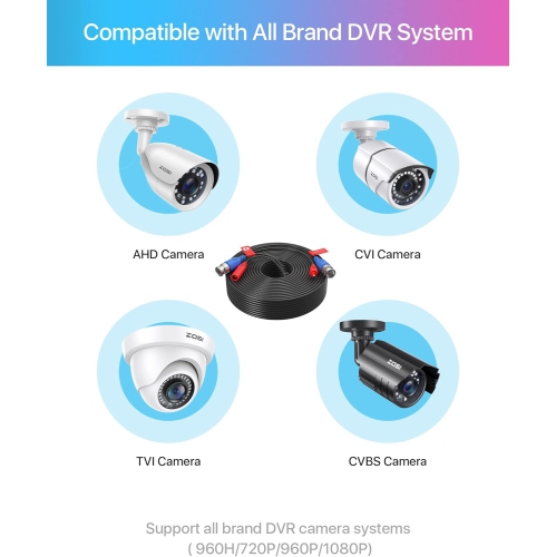 ZOSI 100FT(30M) Security Camera Cable All-in-One CCTV Video Power Wire BNC RCA Cord Cable for 4K 8MP 5MP 1080P Security Camera DVR System