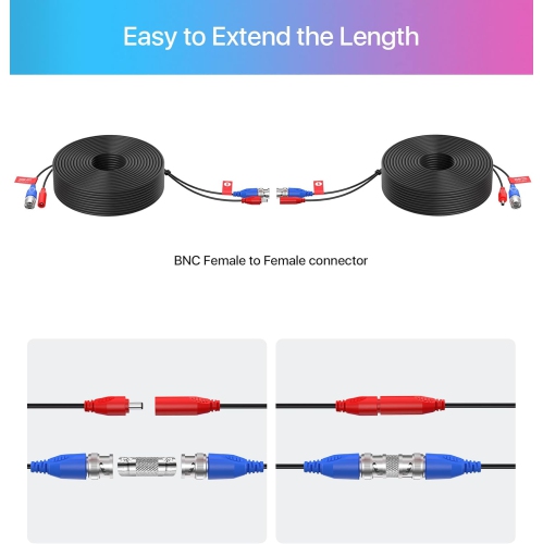 ZOSI 100FT(30M) Security Camera Cable All-in-One CCTV Video Power Wire BNC RCA Cord Cable for 4K 8MP 5MP 1080P Security Camera DVR System