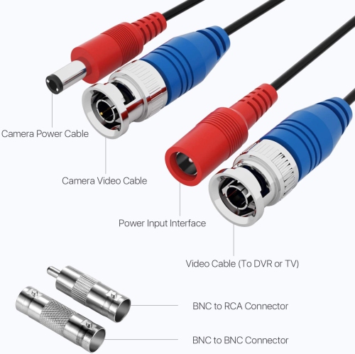 ZOSI 100FT(30M) Security Camera Cable All-in-One CCTV Video Power Wire BNC RCA Cord Cable for 4K 8MP 5MP 1080P Security Camera DVR System