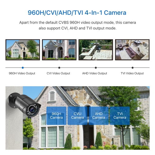 ZOSI 1080P Add-On Wired 4-in-1 Home Security Camera Outdoor, Compatible with 960H,720P,1080P,5MP TVI/CVI/AHD/CVBS DVR Surveillance System, 120ft