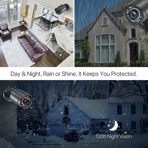 ZOSI 1080P Add-On Wired 4-in-1 Home Security Camera Outdoor, Compatible with 960H,720P,1080P,5MP TVI/CVI/AHD/CVBS DVR Surveillance System, 120ft