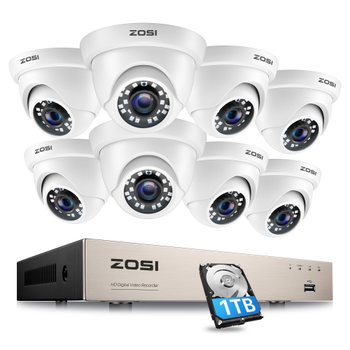 ZOSI Wired 8 Channel Home Security Camera System, 5MP Lite DVR Recorder and 8pcs 2MP CCTV Dome Cameras Outdoor with 80ft Night Vision, Remote Access,