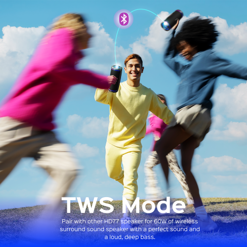 Haut-parleur Bluetooth HD77 de TREBLAB – Son puissant à 360° avec basses percutantes, audio portatif sans fil 30 W, batterie 20H, étanche IPX7,
