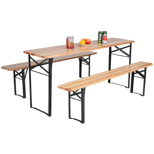 Costway 3 Pcs Beer Table Bench Set, Patio Table And Bench Set