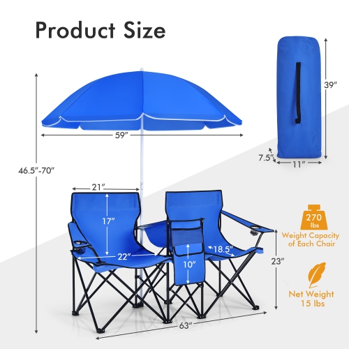 Lot de 2 chaises de camping pliables avec parasol