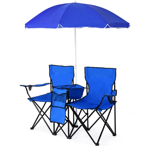 Lot de 2 chaises de camping pliables avec parasol