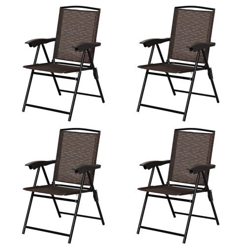 4PCS Folding Sling Chairs Steel Armrest Patio Garden Camping W/ Adjustable Back