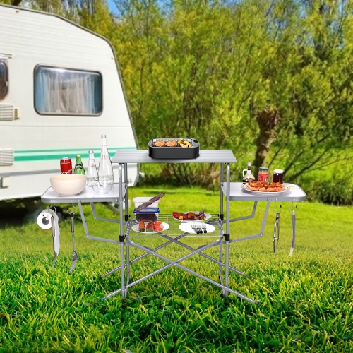 Costway Foldable Camping Table Kitchen Portable Grilling Stand Folding BBQ Table