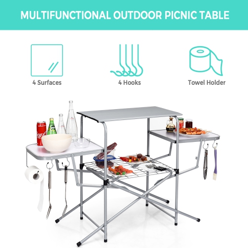 Costway Foldable Camping Table Kitchen Portable Grilling Stand Folding BBQ Table