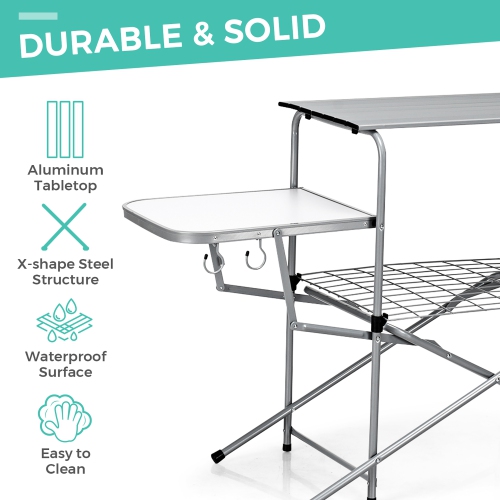 Costway Foldable Camping Table Kitchen Portable Grilling Stand Folding BBQ Table