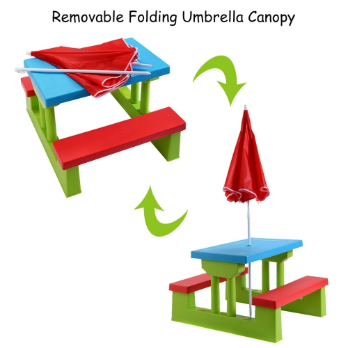 Costway 4 Seat Kids Picnic Table w/ Umbrella Garden Yard Bench Outdoor