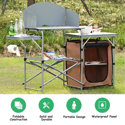 Table de camping pliable Barbecue d'extérieur Support de grill portatif  avec sac de rangement