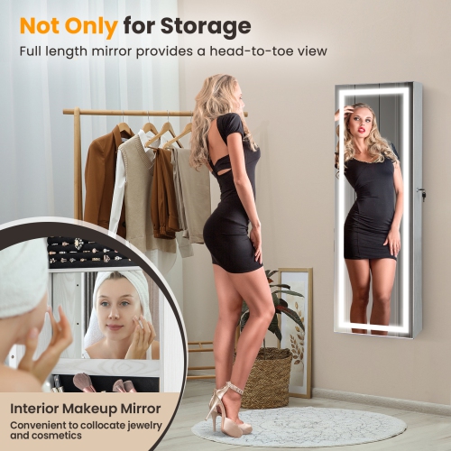 Costway Door Wall Mount Touch Screen LED Mirrored Jewelry Cabinet Storage