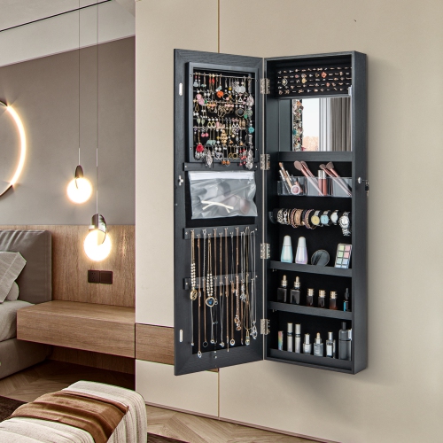 Costway Door Wall Mount Touch Screen LED Mirrored Jewelry Cabinet Storage