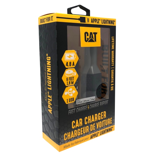 CAT  Single USB Car Charger - With 6' Apple Lightning Cable