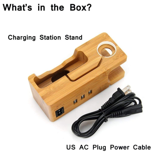Bamboo USB Charging Station, 3 USB Ports 3.0 Hub, for iPhone 7/7Plus/6s/6/Plus/5s & 38mm/42mm Apple Watch, Samsung & Others