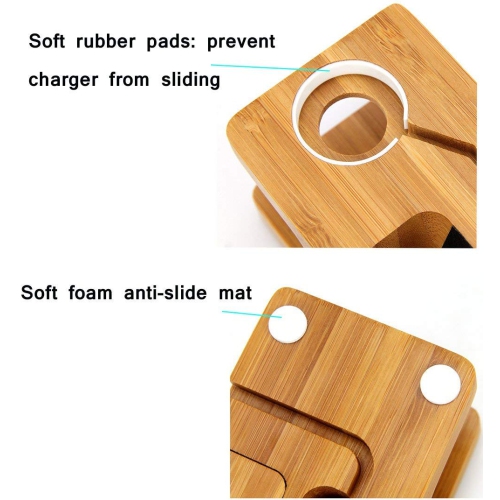 Bamboo USB Charging Station, 3 USB Ports 3.0 Hub, for iPhone 7/7Plus/6s/6/Plus/5s & 38mm/42mm Apple Watch, Samsung & Others