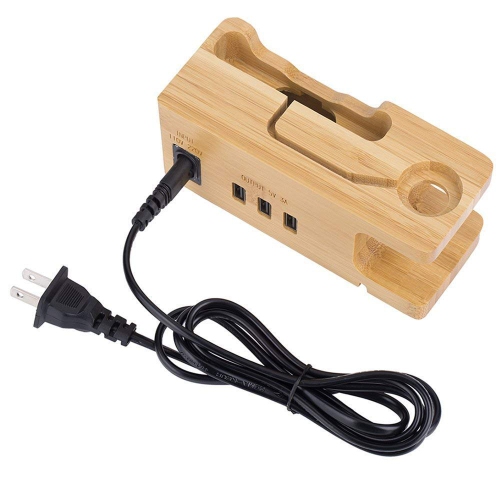 Bamboo USB Charging Station, 3 USB Ports 3.0 Hub, for iPhone 7/7Plus/6s/6/Plus/5s & 38mm/42mm Apple Watch, Samsung & Others