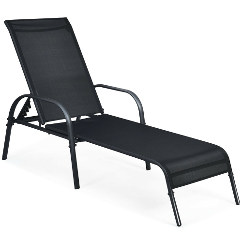 Goplus Patio Chaise Lounge Outdoor Folding Recliner Chair w/ Adjustable Backrest Black