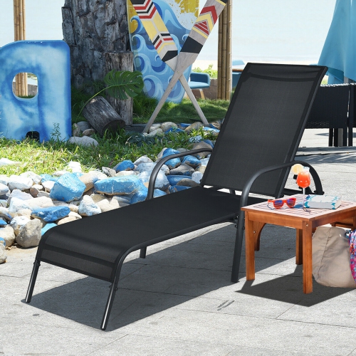 Goplus Patio Chaise Lounge Outdoor Folding Recliner Chair w/ Adjustable Backrest Black