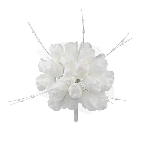 Wedding Bouquet Holding Flowers 22 Heads White Foam Rose Pearl Ribbon Lace - LIVINGbasics™