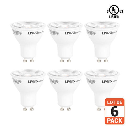 LIVINGbasics™ GU10 Dimmable LED Bulb 6.5W 50W Equivalent 3000K 500 Lumens 40º Beam Angle 6/Pack