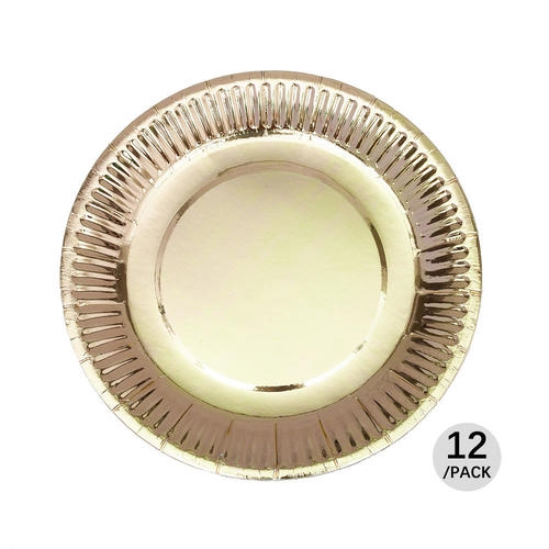 Party Paper Round Plate 7", Foil Gold, 12Pcs - LivingBasics™