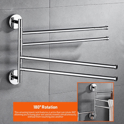 Wall Mount Rotary Towel Rack with 4 Swing Arms Stainless Steel - LIVINGbasics