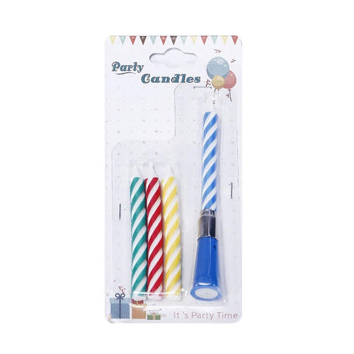 Musical Birthday Candle Holder Blue With Party Spiral Candles 4Pcs LIVINGbasics™