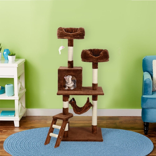 LIVINGbasics 57-inch Deluxe Cat Scratching Tree Kitten Condo Play House Furniture with Hammock