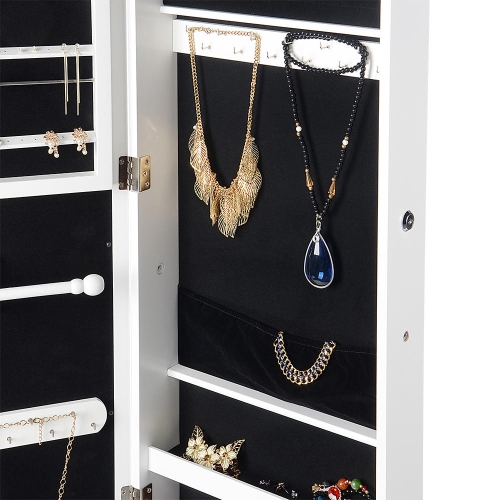 Lockable Jewelry Armoire Floor Standing Wooden Jewelry Cosmetic Mirror Cabinet Chest with Lock & Mirrored Door for Bedroom Home