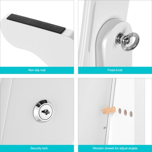 Lockable Jewelry Armoire Floor Standing Wooden Jewelry Cosmetic Mirror Cabinet Chest with Lock & Mirrored Door for Bedroom Home