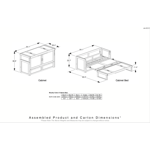 True Contemporary Chocolate Murphy Cube Bed with Queen Size Gel Memory Foam Mattress