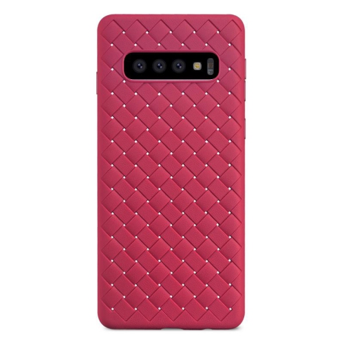 PANDACO Red Leather Cross-Weave Case for Samsung Galaxy S10+