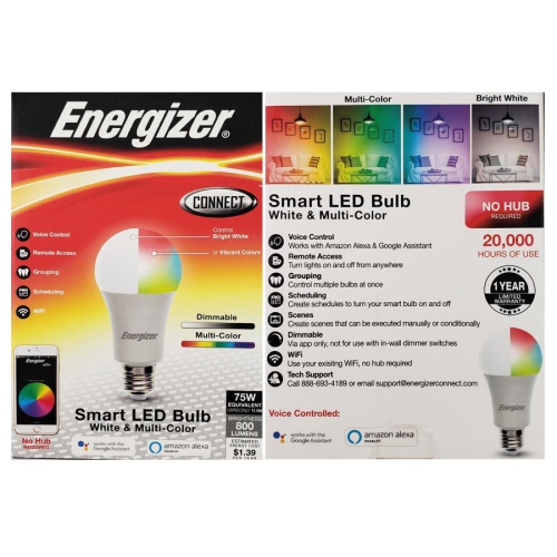 Energizer Connect EAC2-1002-RGB Smart LED Bulb White and Multi-Color