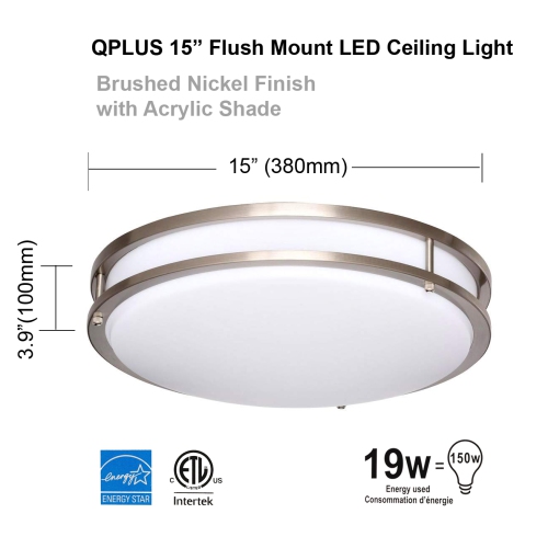 Qplus 15 Inch Architectural Flush Mount Led Celing Light Fixture