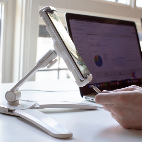 Kanto Universal Phone and Tablet Stand with Mounting Brackets for Smartphones, iPads and Android Tablets, 6" Extension - White