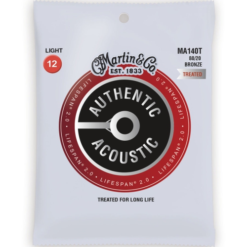 Cordes de guitare acoustique 2.0 durée de vie de Martin Authentic - 80/20, pâle